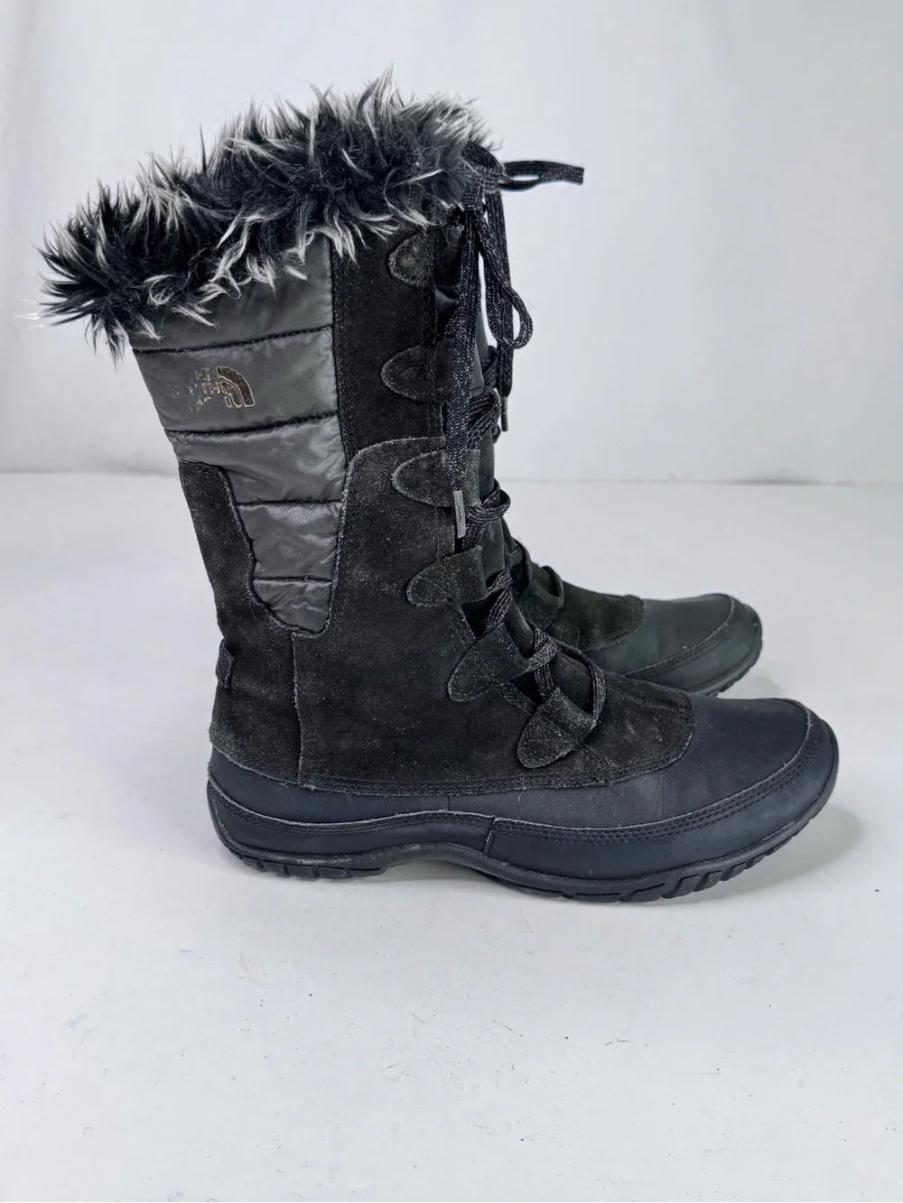 The North Face Women's Black Lace-Up Faux Fur Winter Boots